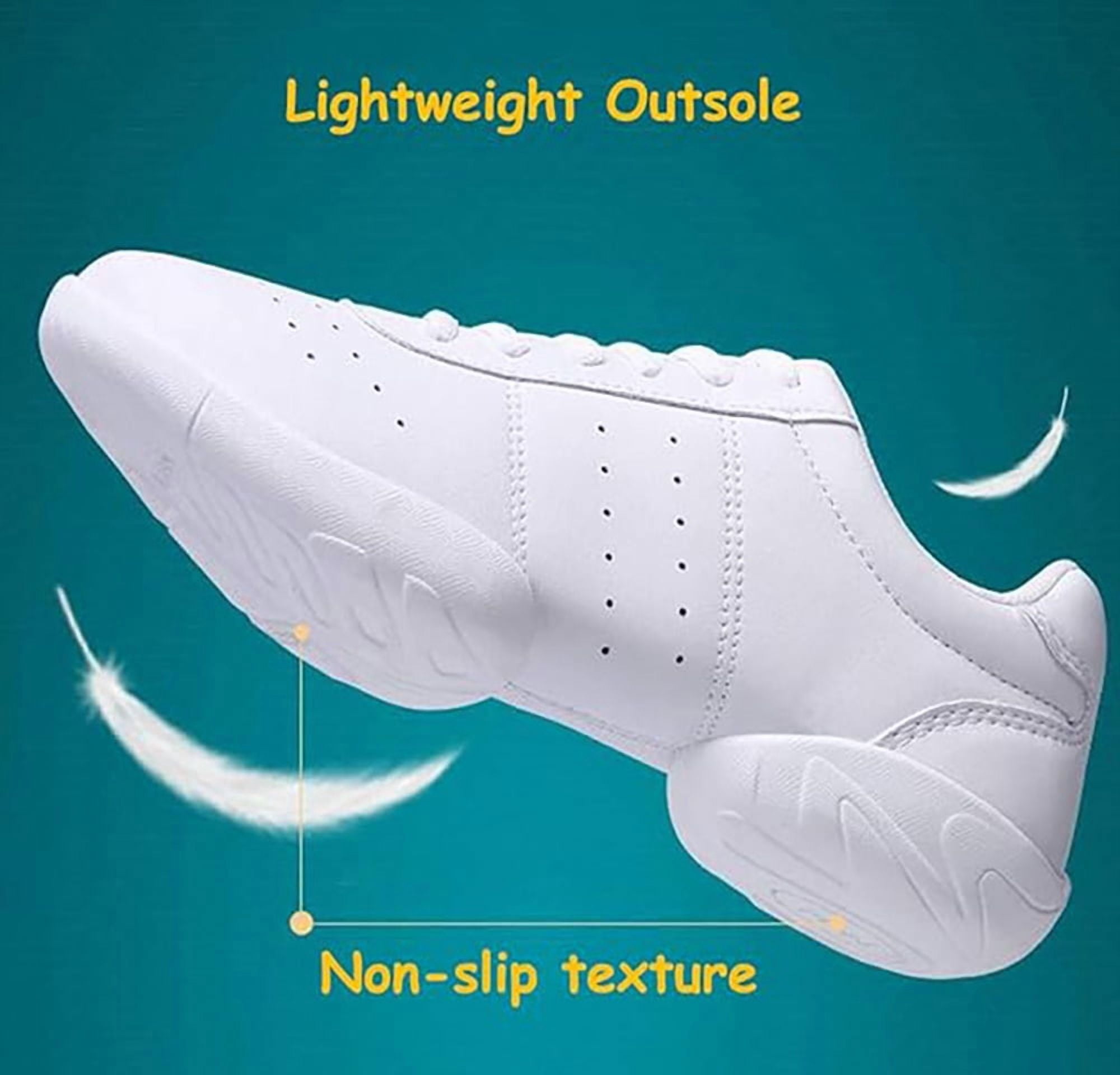 kkdom White Cheerleading Shoes Athletic Dance Sport Training Shoes Competition Tennis Sneakers Cheer Shoes Size 6