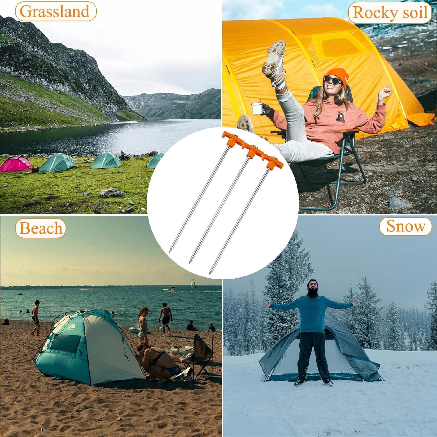 20Pcs Tent Stakes Heavy Duty, 10'' Yard Stakes Non-Rust Tent Pegs Ground Stakes