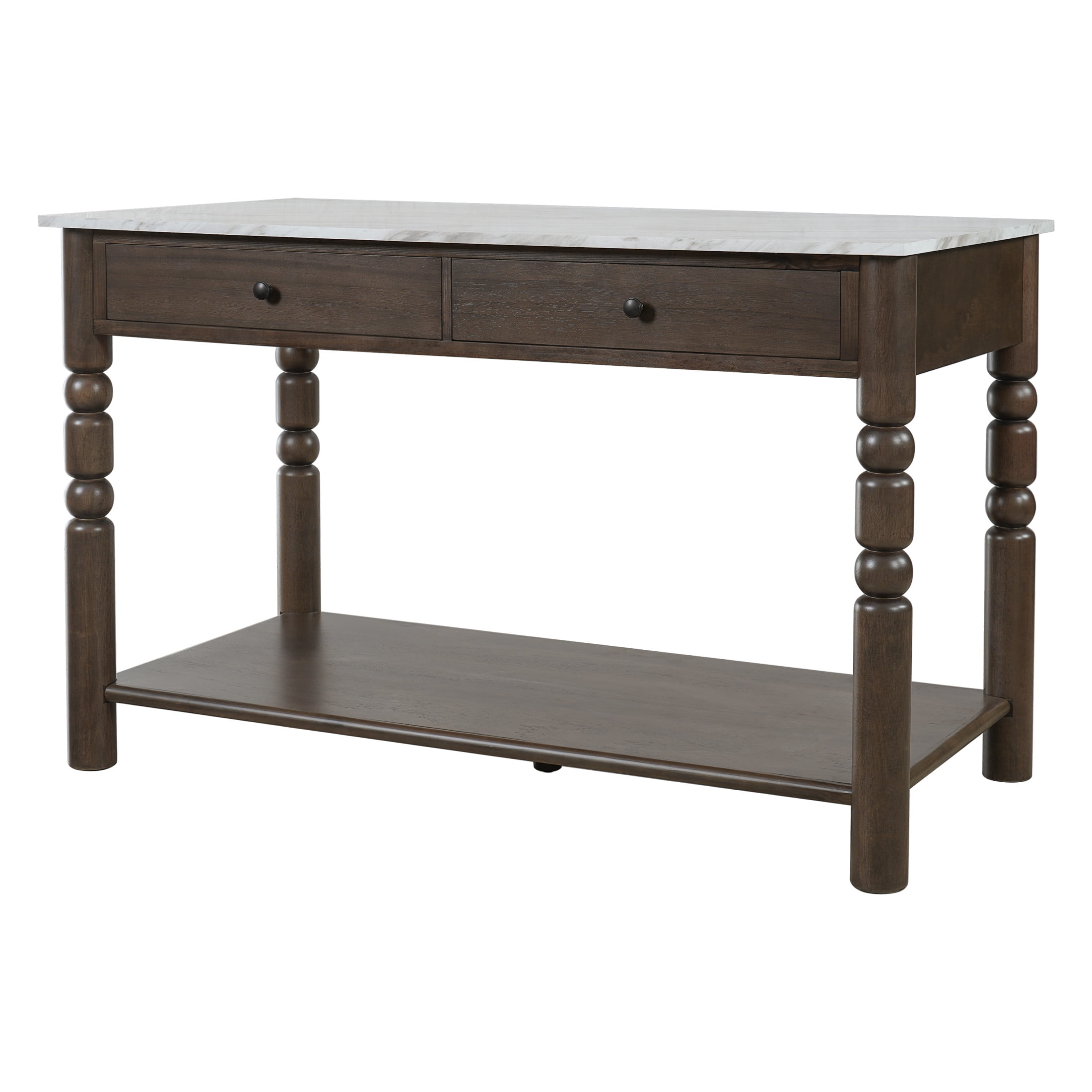 Christopher Knight Home 56.5" Farmhouse Kitchen Island with 4 Drawers, Marble-Look Top, Smoked Oak
