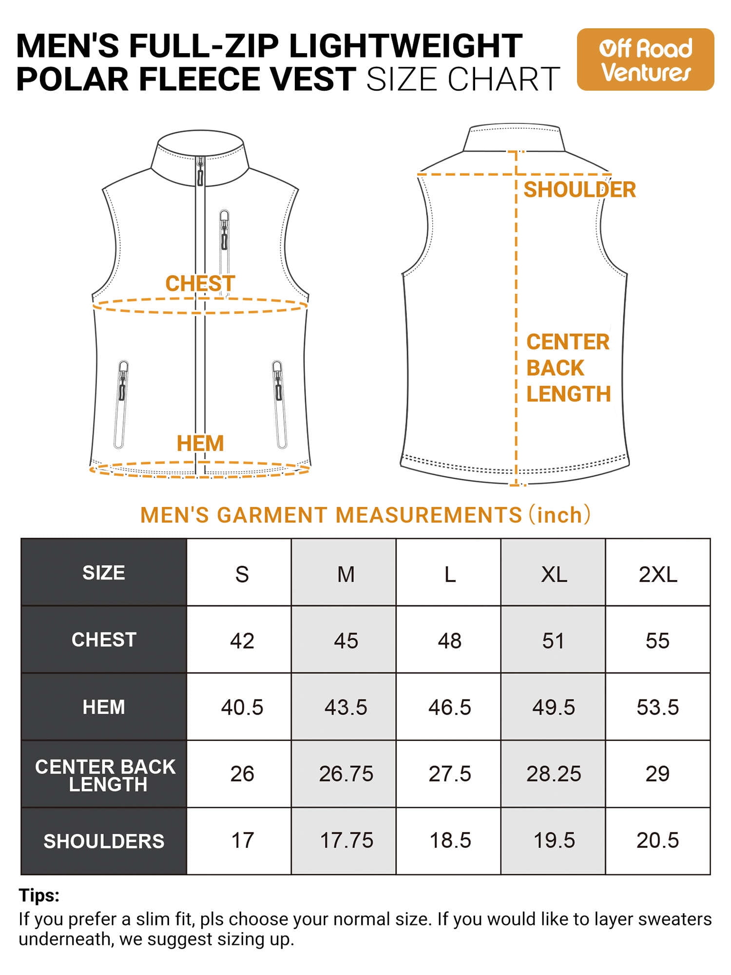 Off Road Ventures Men Fleece Vest Lightweight Winter Warm Casual Golf Sleeveless Jacket for Outdoor Running