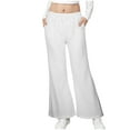 thumbnail image 2 of UAYOTSE Girls High Waisted Pants Kids Wide Leg Dress Pants Casual Trousers With Pockets(White,11-12 Years), 2 of 4