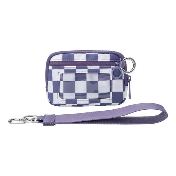 Portable Plaid Wallet,Wristlet Handbags for Women, Waterproof Nylon Keychain Wallet, Zip Card Case with ID Window