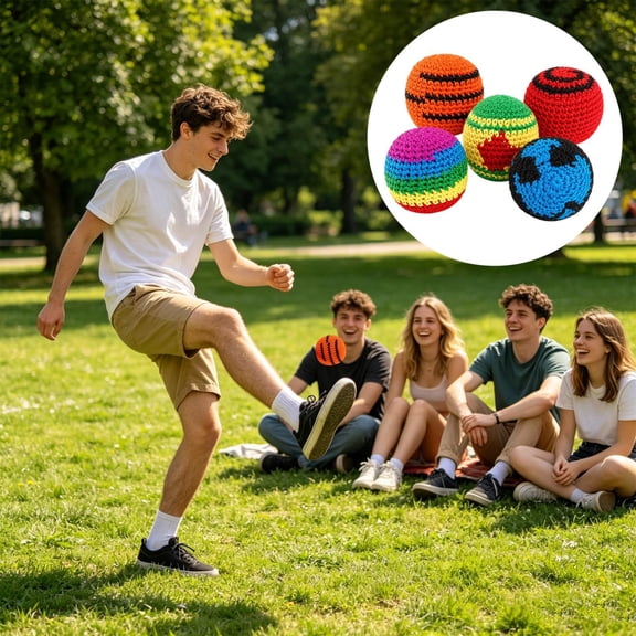5PCs Multicolor Pattern Footbag Sack,Hand Woven Crochet Hacky Ball for Adults,Knitted Juggling Balls,Lightweight Kick Sack Indoor for Hand Eye Coordination Development,Outdoor Beach Patio Games