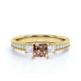 thumbnail image 3 of JeenMata Vintage 1 ct - Princess Cut Champagne Peach created morganite - 3 Stone - Engagement Ring - 18K Yellow Gold over Silver, 3 of 6