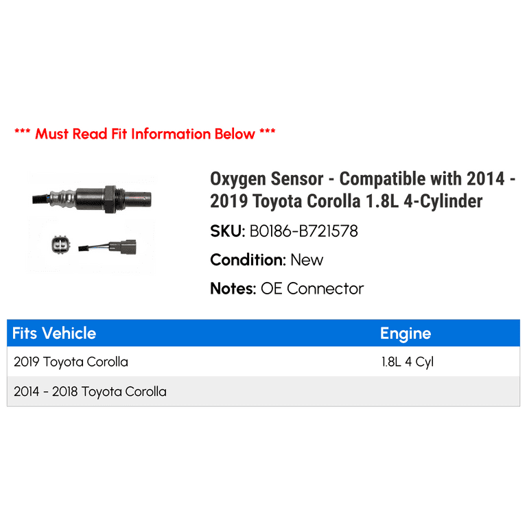 Oxygen Sensor - Compatible with 2014 - 2019 Toyota Corolla