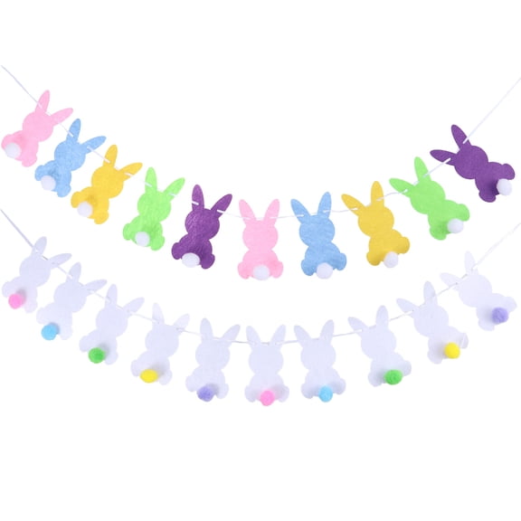 SWETRACE Easter Rabbit Banner Assorted Color Felt Pompons for Home Party Decor 2Sets