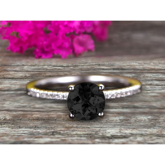 Round Cut 1.50 Carat Black Diamond Moissanite Engagement Ring 10k White Gold Anniversary Gift for her