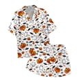 thumbnail image 7 of MVRLSH Womens Pajama Sets for Women 2 Piece Halloween Pumpkin Print Button Short Sleeve Shirt And Short Plus Size Cute wear Soft Sleepwear Lounge Set White - XL, 7 of 7