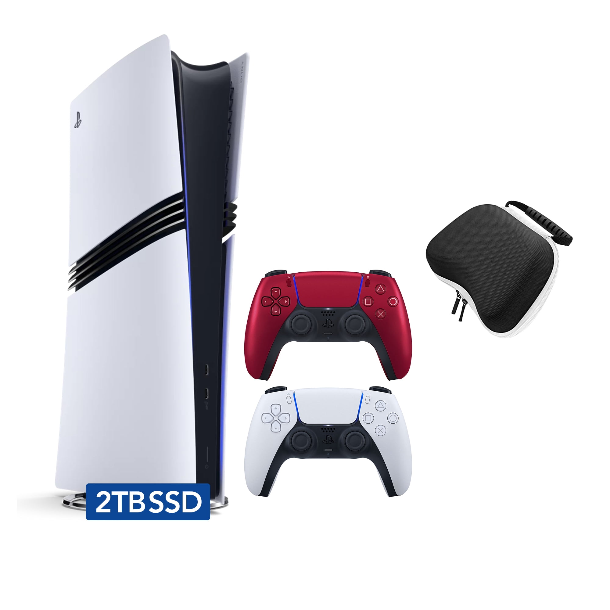 PlayStation 5 Pro 2TB SSD Digital Console with Two Controllers, White and Volcanic Red DualSense and Mytrix Hard Shell Protective Controller Case - Flagship PS5 Pro Console