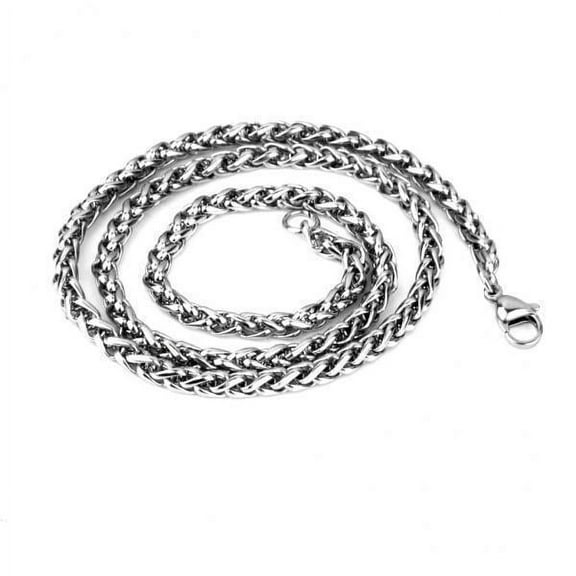 hengtong 2x3MM 18" MENS Stainless Steel Wheat Braided Chain Necklace
