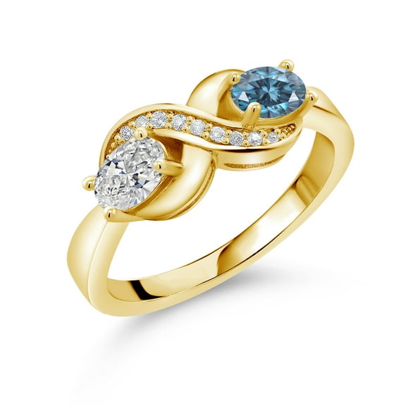 Gem Stone King 18K Yellow Gold Plated Silver Lab Grown Diamond and Persian Blue Moissanite and Created Sapphire Infinity Promise Ring for Women | 0.94 Cttw | Oval 6X4MM | Gemstone Birthstone | Size 5