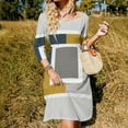 thumbnail image 3 of Abstract Geometric Color Block Art Flare Dress Square Neck Dress Elegant Female Fashion Printed Dress, 3 of 9