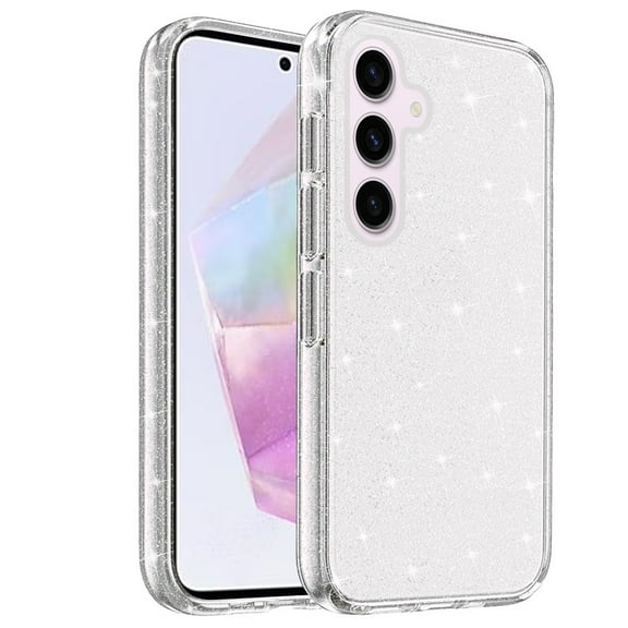 For Samsung Galaxy A36 Case, Transparent Glitter Shiny Sparkle Bling TPU Rubber Hard Back Hybrid Frame Shockproof Phone Cover (Clear)