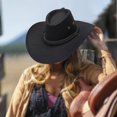 thumbnail image 5 of segolike Cowboy Cowgirl Hat Flat Brim Cowboy Hat Costume Clothes Accessories Sun Hat Cowgirl Sombrero Caps for Adults Festival Travel Black, 5 of 7