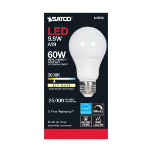 9.8W - A19 LED - Omni-directional - 3000K - Medium base - 220 deg. Beam Angle - 120V - 6-PACK