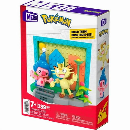 Pokmon Mega Construx TOWN SCENE Set (139 pc HTJ03) Meowth and Mime Jr.
