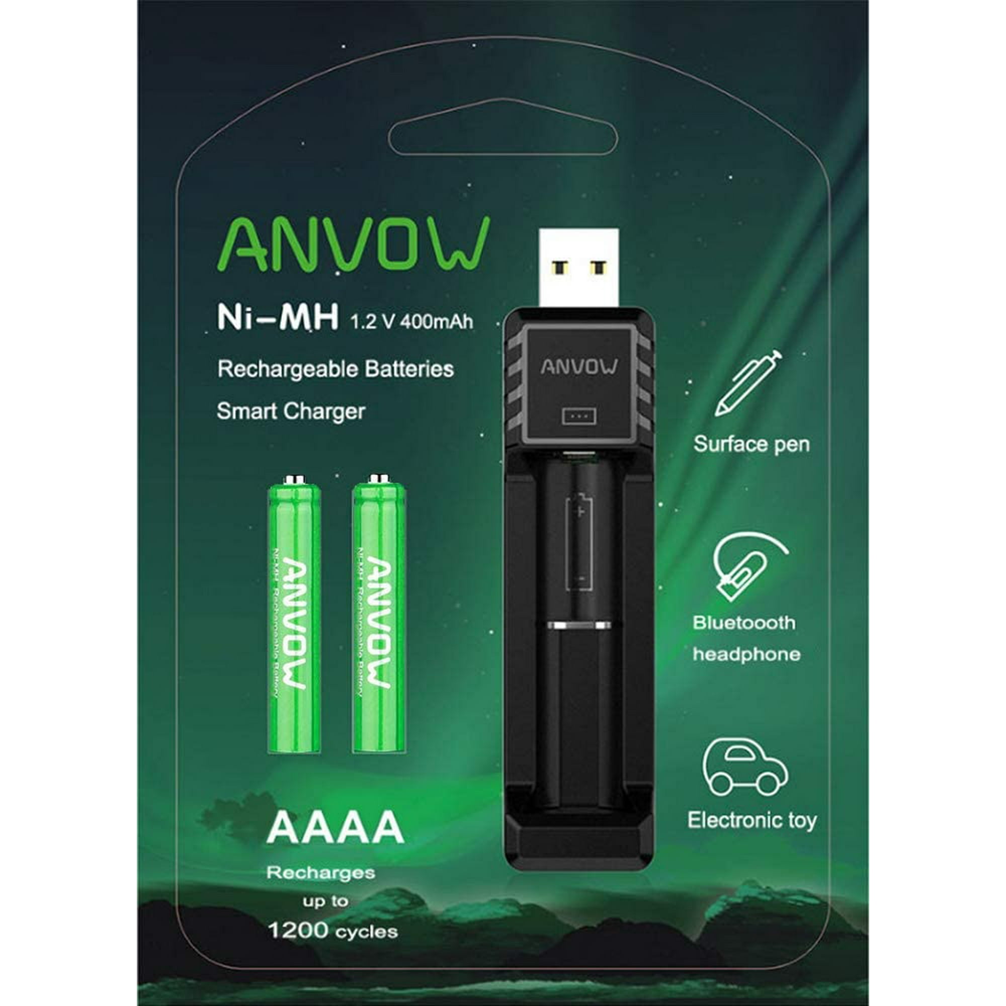 Anvow Smart aa Battery Charger With 2 Counts Rechargeable aa Batteries Ni Mh 1 2v 400mah 10 Cycles Surface Pen Walmart Canada
