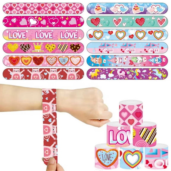 Valentines Slap Bracelets for Kids 36PCS Valentines Day Gifts for Kids Bulk Snap Bracelets Valentine Party Favors Goodie Bag Stuffers Treats Student Classroom Exchange Prizes Decorations Accessories