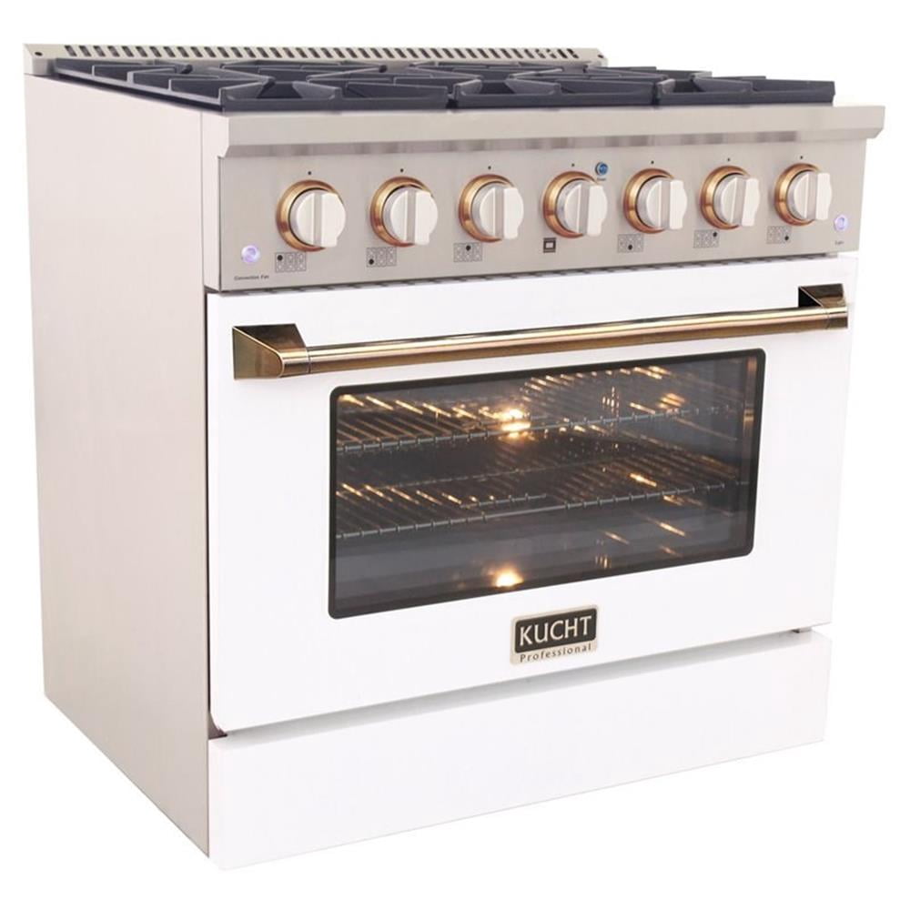 Pemberly Row 36" Stainless Steel Propane Gas Range in Silver/White/Gold