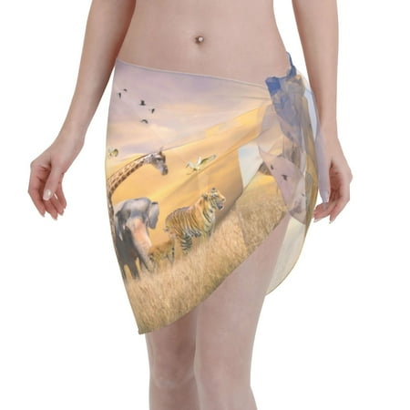Qekee Wildlife Protection Women s Short Sarongs Cover Ups Sheer Bikini Wraps for Swimwear
