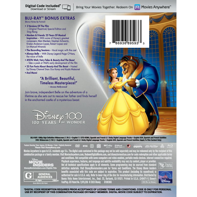 Beauty and The Beast - Disney100 Edition Walmart Exclusive Blu-ray - Walt Disney Home Video - 1 Each
