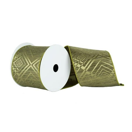 - Sage Geometric Jacquard Ribbon, 6 in. x 10 yard