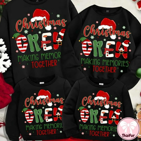 Christmas Crew Sweatshirt, Matching Family Christmas Sweatshirt, Santa Reindeer Letters Sweatshirt