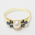 thumbnail image 3 of LBG British Made 14k Yellow Gold Cultured Pearl & Sapphire Womens Cluster Ring - 33 size options - Size 8.5, 3 of 5