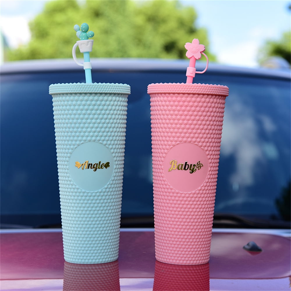 Matte Studded Cups, GIXUSIL 24 OZ Matte Studded Large Tumbler with Lid sand  Straws,BPA FREE,Insulated Studded Double Wall Cups with Straw,Reusable DIY  Studded Plastic Tumbler,Birthday Gift (Pink) 