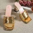 thumbnail image 6 of Gpaecead Women Metallic Ribbed Strap Chunky Heel Mules Square Toe Sparkly Plus Size Spring Summer Party Elegant Shoes,Gold, 6 of 8