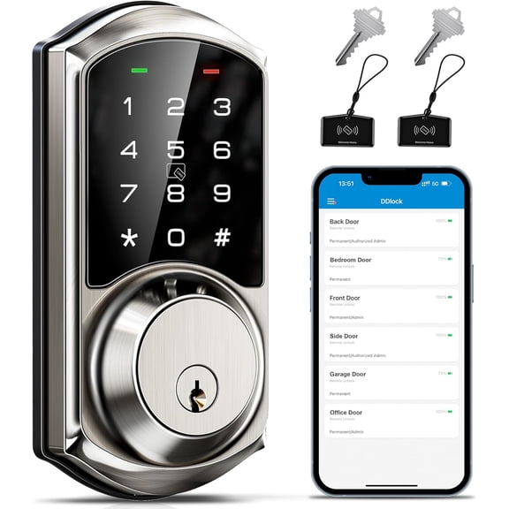 Veise VE06 Smart Lock for Front Door, App Control, Satin Nickel 5 in 1 Unlock Keyless Entry, Electronic Digital Door Lock with Code, Auto-Lock, Manage User, BHMA Certified, Easy Install