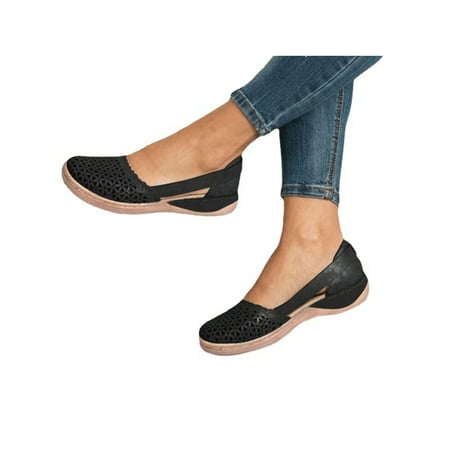 

UKAP Women Hollow Out Sandals Summer Casual Shoes Lightweight Slip on Walking Round Toe Flat Shoes