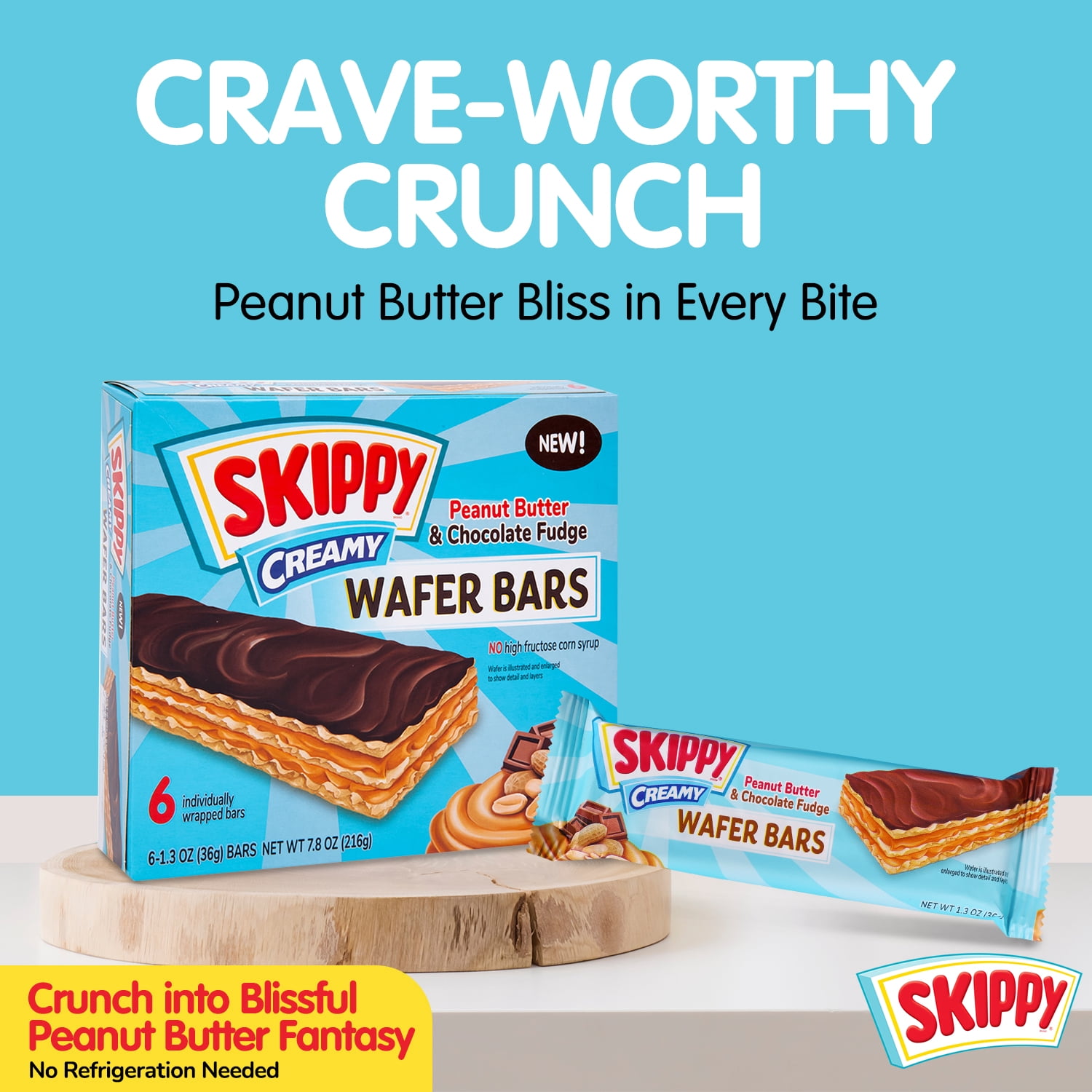 Skippy Creamy Peanut Butter And Chocolate Fudge Wafer Snack Bar, 1.3 Oz, 6 ct (Pack of 6-36 ct)