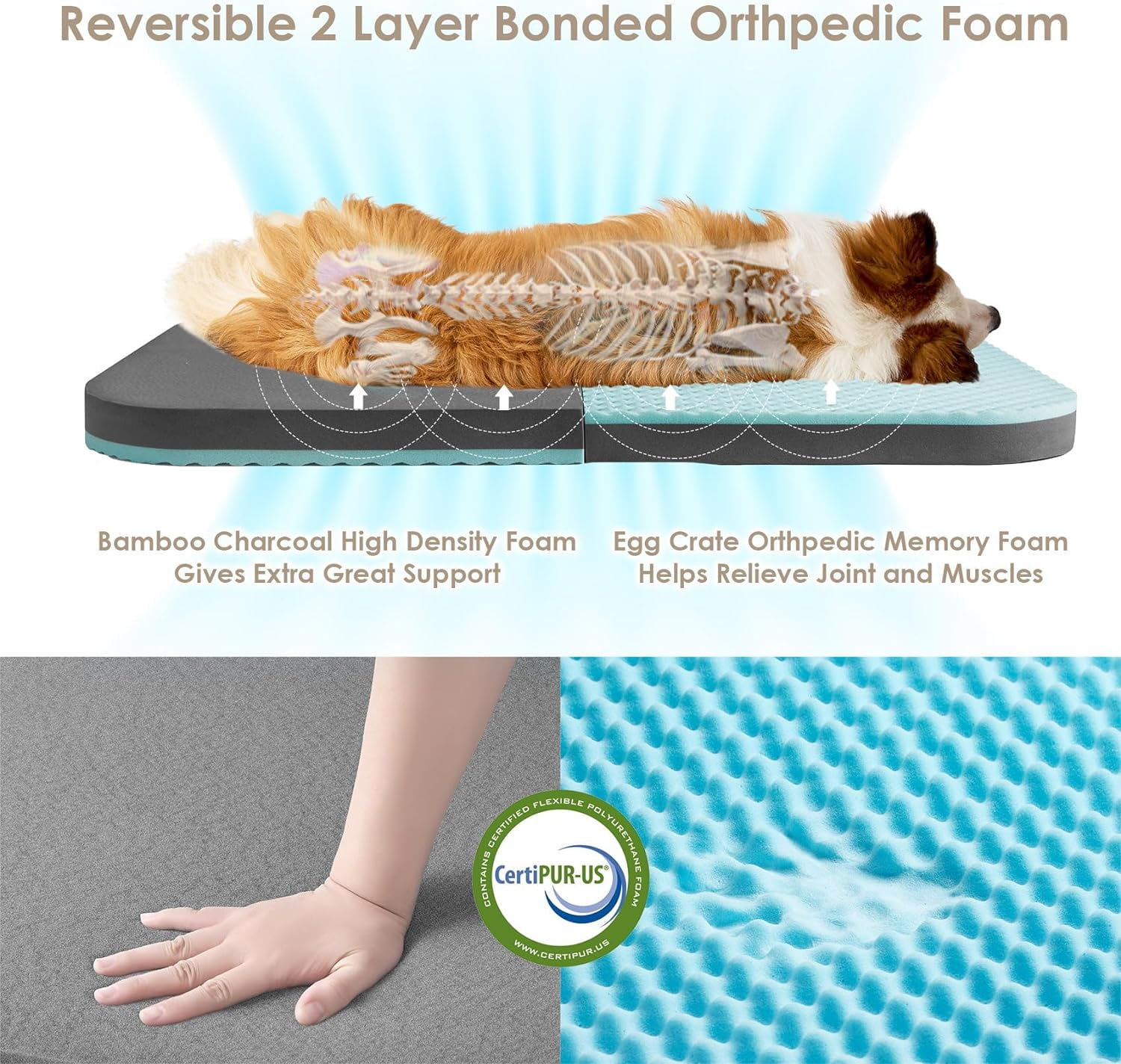 Foldable XXL Dog Bed for Large Sized Dog, 54"x38"x7.5" Faux Fur Fluffy Pet Couch Bed, Orthopedic Calming Memory Foam Big Pet Bed, Washable Pet Sofa Bed with Non-Slip Bottom, Black