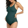 thumbnail image 2 of Maternity Swimsuit One Piece Bathing Suit Button Neck Cross (Green，L), 2 of 4