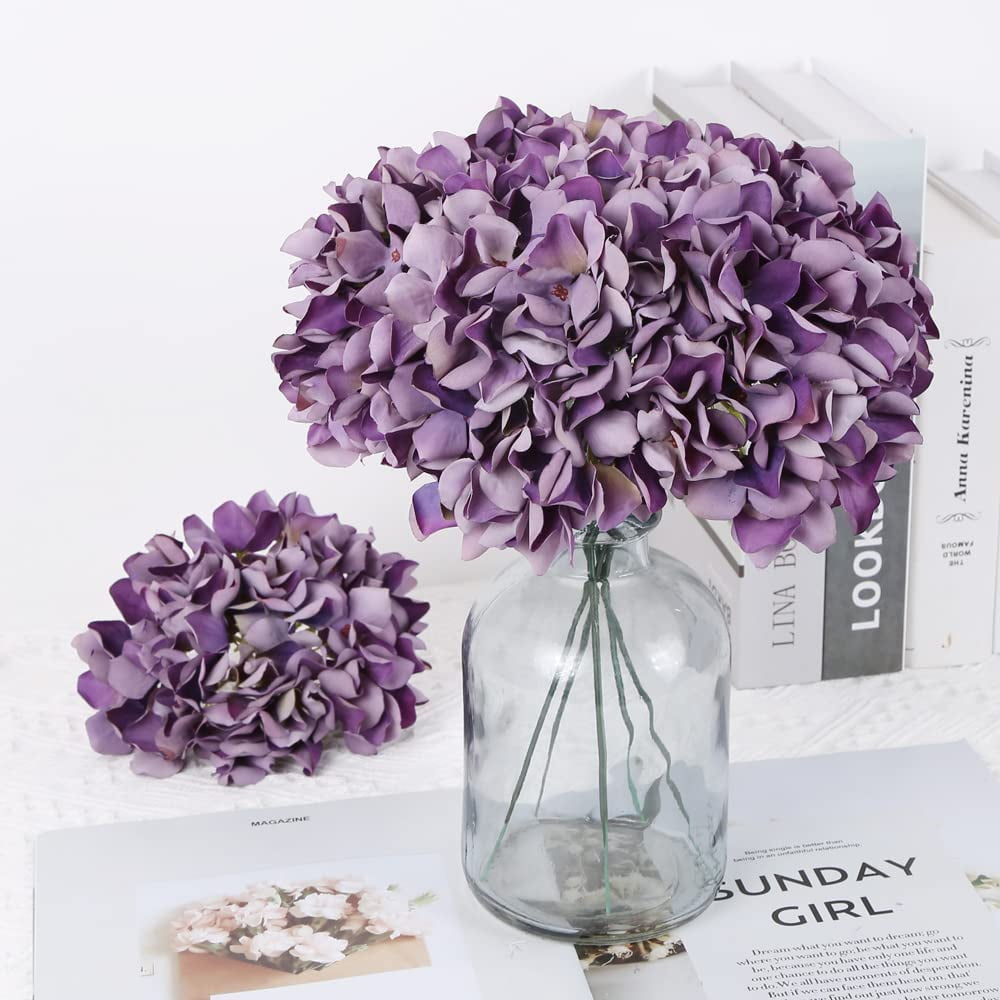 Vintage Purple Hydrangea Large Silk Flowers 10pcs Purple Hydrangea Artificial Flowers Purple Fake Flowers for Vintage Wedding Decoration Silk Flower Baby Shower Centerpieces (Vintage Purple) A
