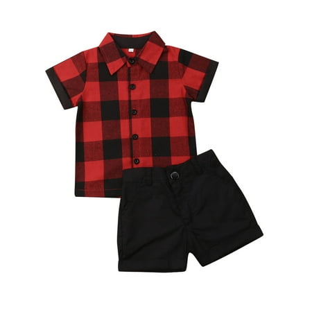 

Ma&Baby Toddler Baby Boys Plaid Printed Tops Gentleman Shorts Pants 2pcs Outfits Set