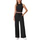 thumbnail image 1 of Conjuntos informales de 2 piezas de INSPIRE CHIC para mujer, con cuello redondo, sin mangas, top corto y pantalones de pierna ancha, conjunto de lounge de verano XL negro, 1 of 4