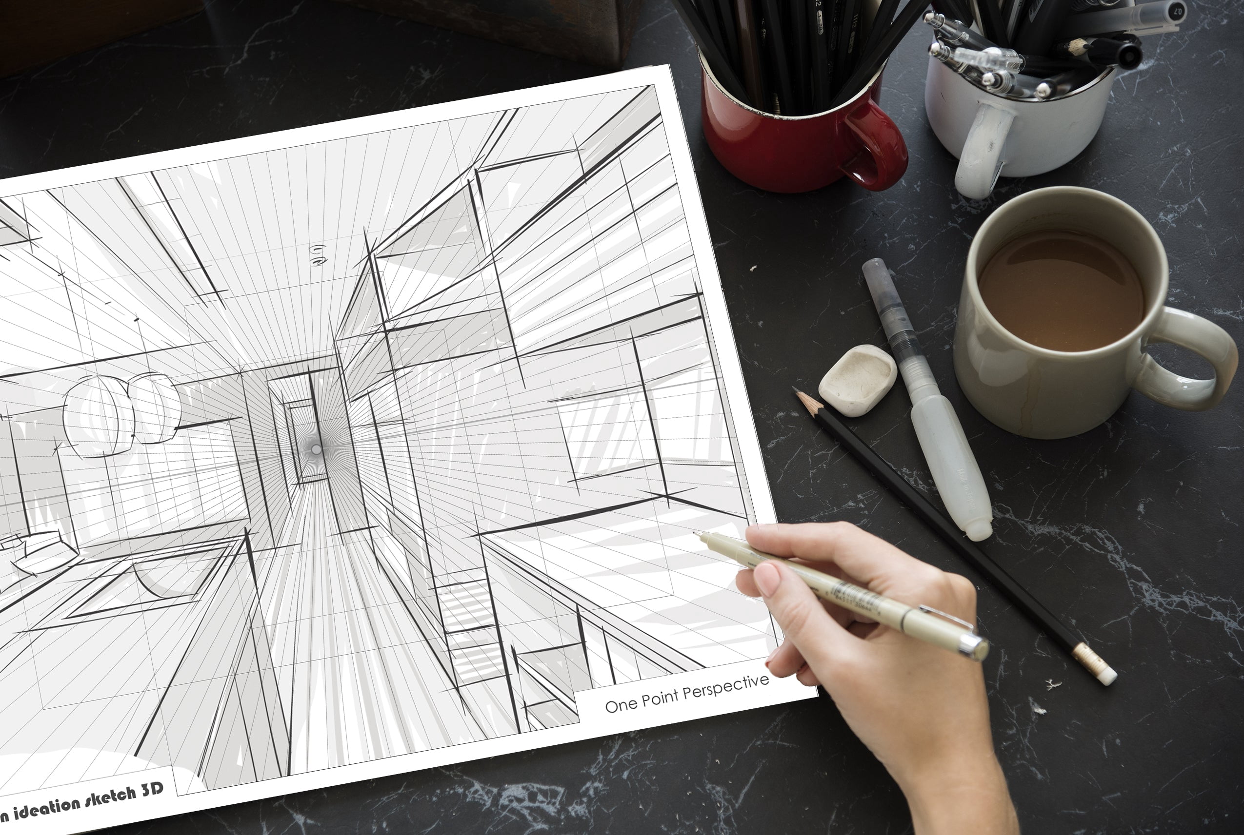 Perspective Grid Pad. Removable Sheets. Mixed Media Paper. Reinforced Lay Flat Binding. 1 Point. Grey. (11" x 17") PAD-2550-TS-H (5 Pads)
