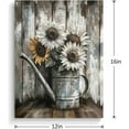 thumbnail image 3 of Framed Rustic Farmhouse Canvas Wall Art White Sunflower and Rusty Watering Can on Vintage Wood Grain Picture Prints Floral Elegance for Living Room Bedroom Home Decor Ready to Hang 12x16in, 3 of 6