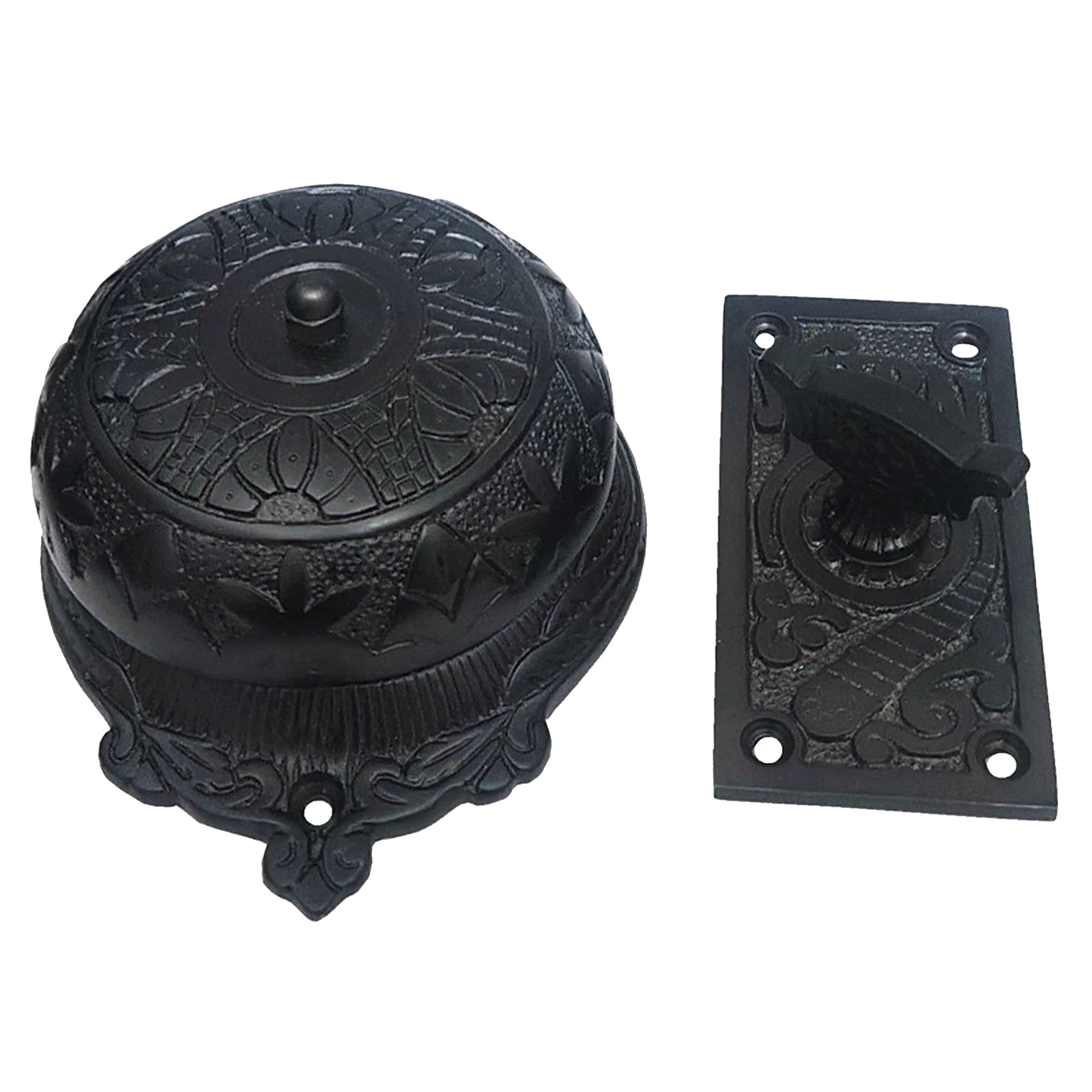 Shristy Hardware "Hezekiah" Brass Manual Old Fashioned Door Bell – Vintage Twist Bell with Key Plate – Mechanical Doorbell for Home – (Pack of 1 Antique Black Finish)