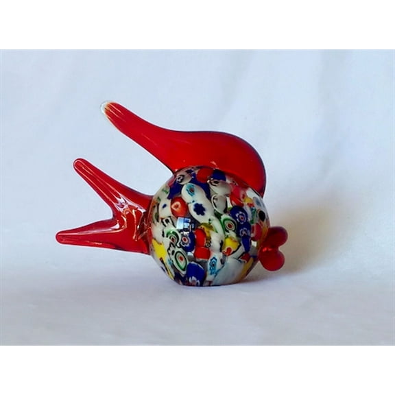 Multi Color Red Tail Fins And Lips Glass Fish Figurine