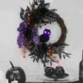 thumbnail image 2 of Halloween Wreath for Front Door,22 Inch Halloween Wreath with Lighted Owl ,Black Flowers ,Creepy Faux Floral Wreath for Door Porch Wall Outdoor Indoor Party Home Decor, 2 of 6