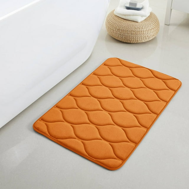 Oval Shaped Design Embossed Solid Color Memory Foam Soft Bathroom Rug Non-Slip PVC Backing