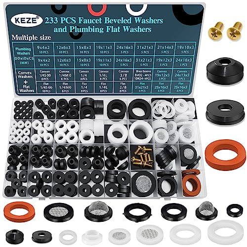 233 Pcs Plumbing and Faucet Washers Assortment Kit for Assorted Spigot Water Hose Bib Outside Garden Faucet Splitter Gasket Leak Plumbes Valve Stem Worn Out Repair$$Plumbing & HVAC