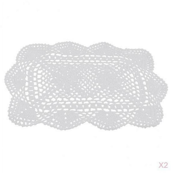 2 Pieces Crochet Cotton Lace Doily Table Placemats Doilies Mats, White, Rectangle, 25x35cm
