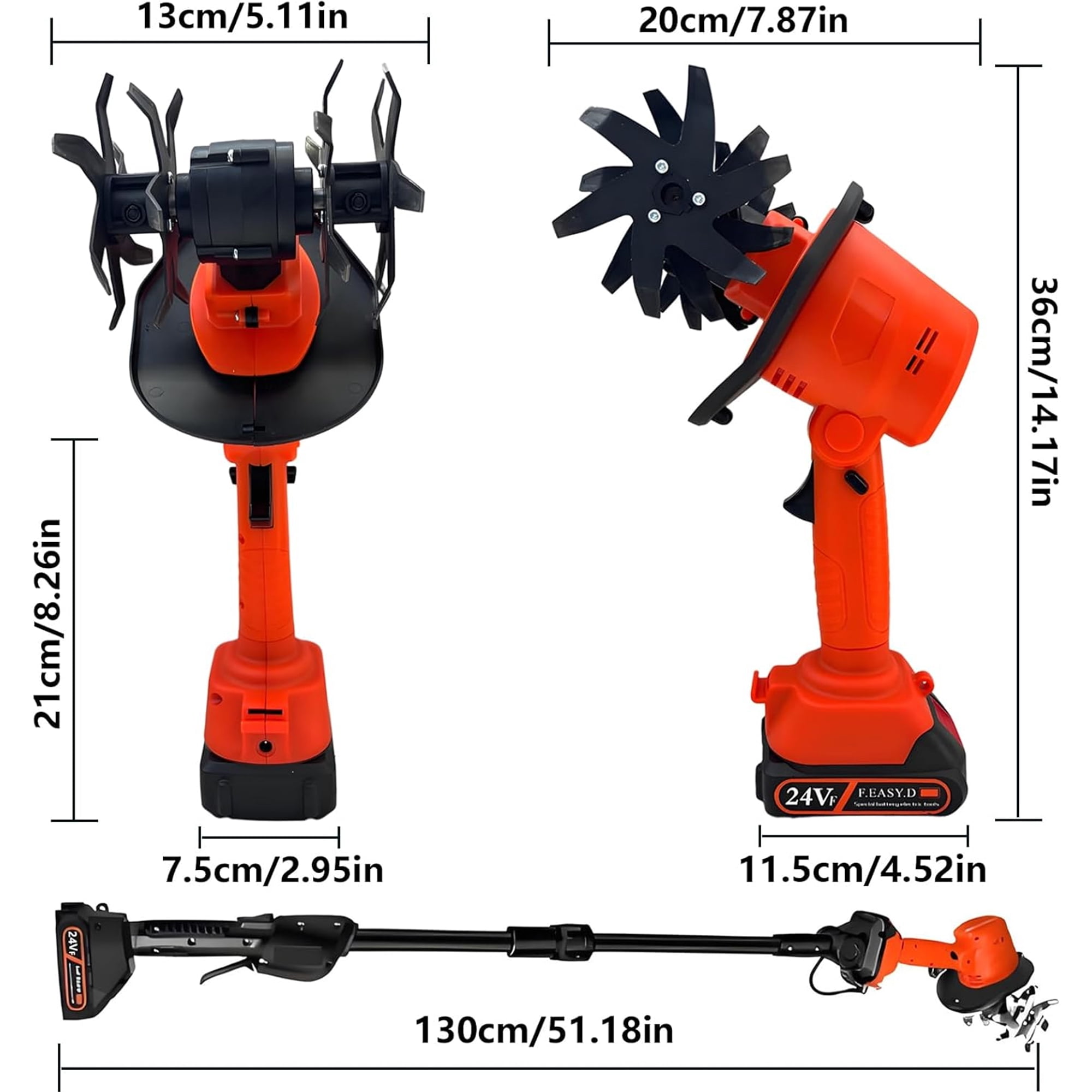 24V Cordless Electric Tiller for Gardening, Handheld Garden Tiller Cultivator 10cm Tilling Width, 10cm Depth Garden Rototiller with Handheld Rod For Lawns, Gardens, and Vegetable Plots