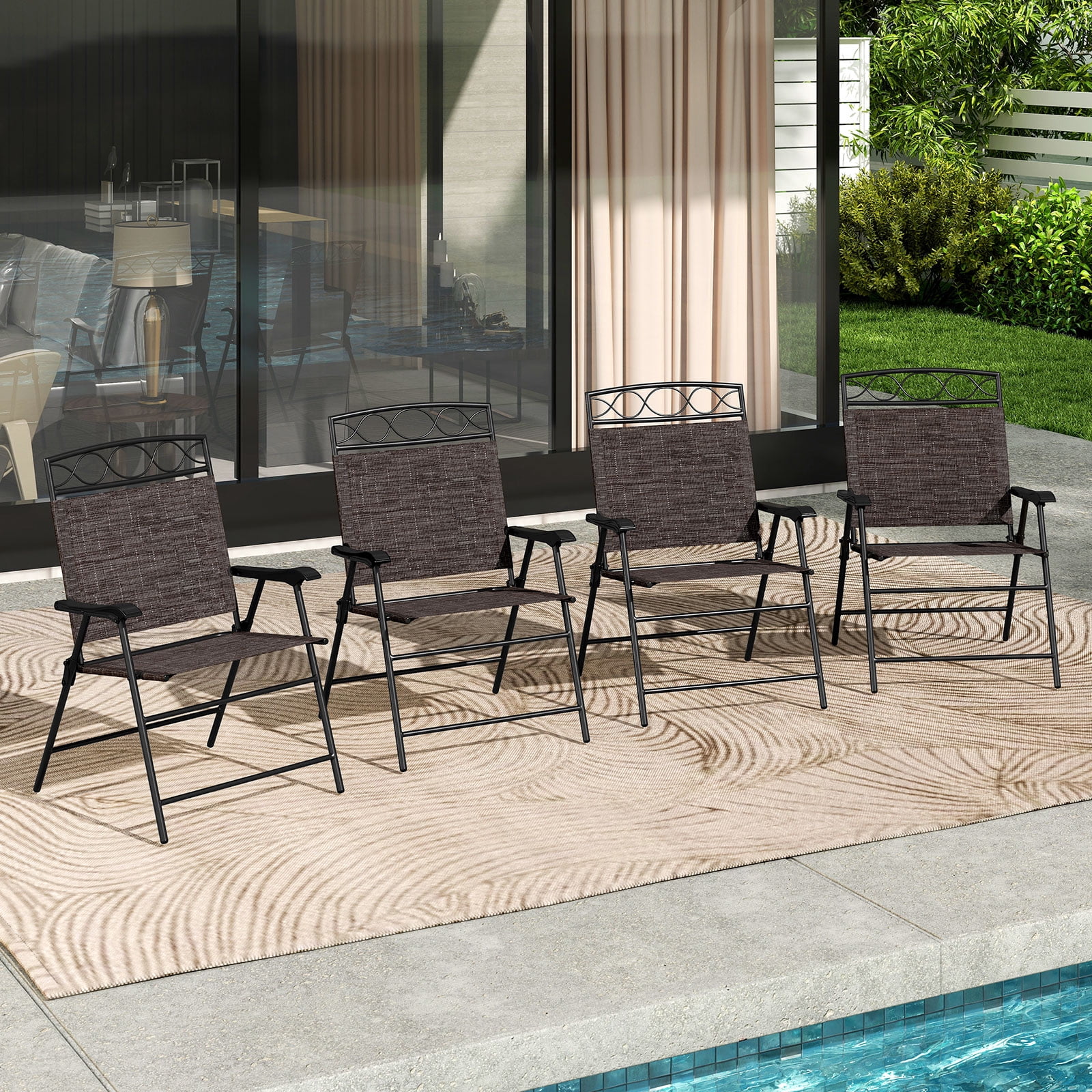 Gymax 4 Pack Patio Folding Chairs Outdoor Dining Chairs w/ Backrests & Armrests
