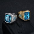 thumbnail image 3 of PAURO Men's Gemstone Ring Multifaceted Stone Statement Ring with Cubic Zirconia Flower Side Pattern Wedding Band Gold Plated Blue Size 13, 3 of 5