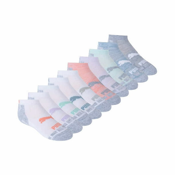 الطعم الحقيقي Puma Youth - Low Cut , Dry Cell, No-Show Socks - Multi Color White For  Bigger Kids- Value Pack 10 Pairs - Shoe Size 4- 9.5 الطعم الحقيقي